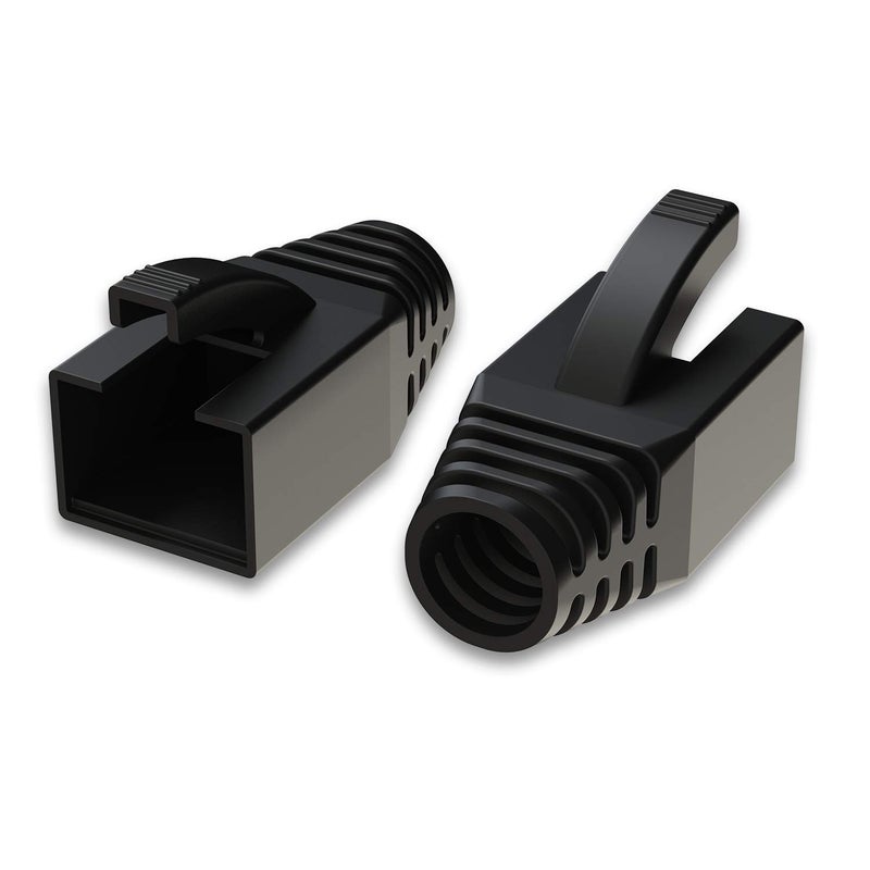 LINKUP - RJ45 Connector Boots for Large Diameter Wires | Fits Cat6A Modular Plugs | for Round Cable | Black [50 Packs] - Image 1